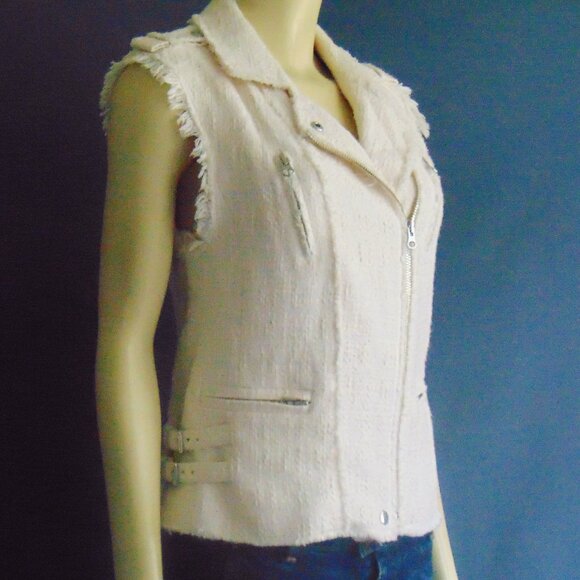 Rebecca Taylor Off White Textured Frayed Tweed Biker Moto Vest Sm - Picture 3 of 16
